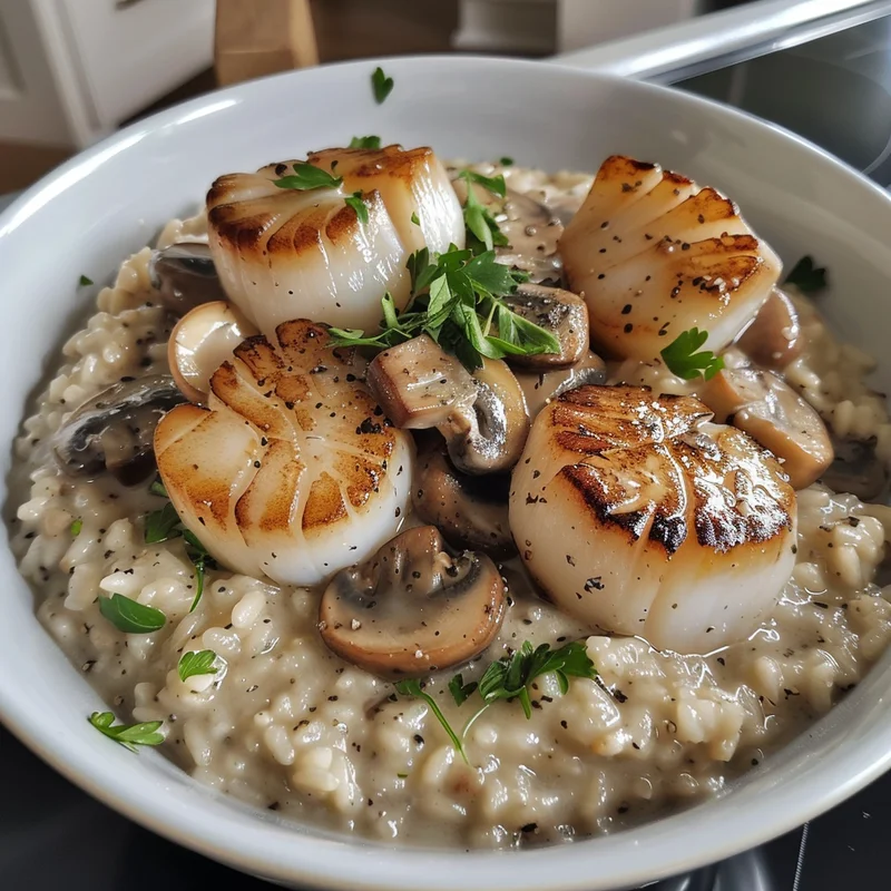 Seared Scallops Over Creamy Mushroom
