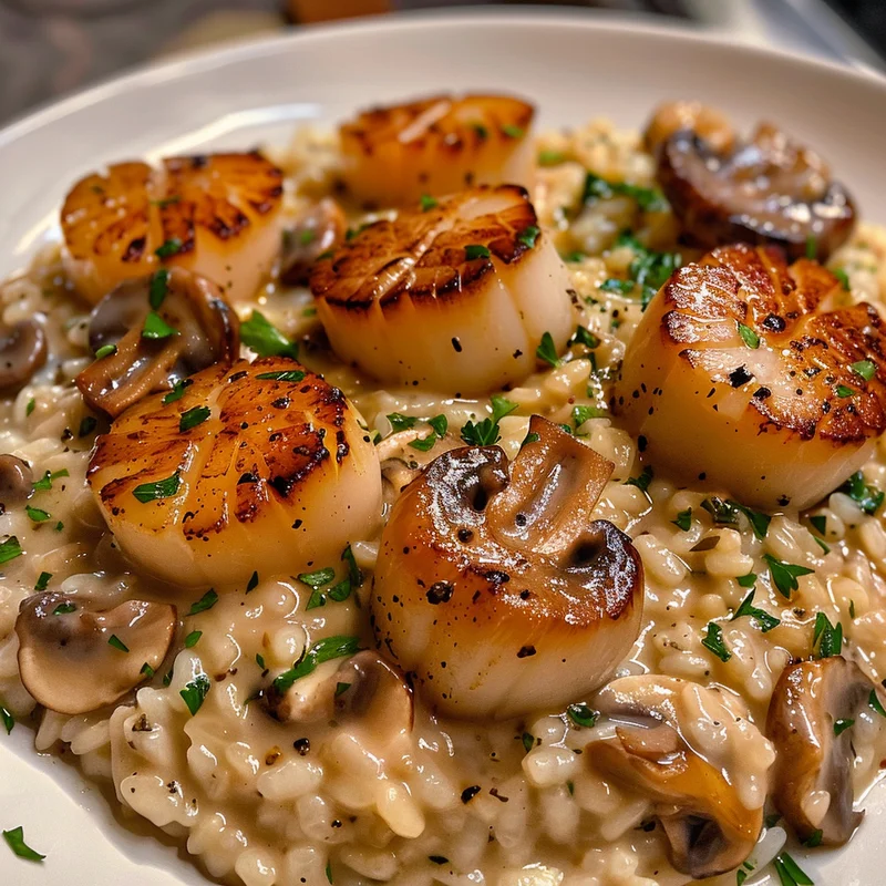 Seared Scallops Over Creamy Mushroom
