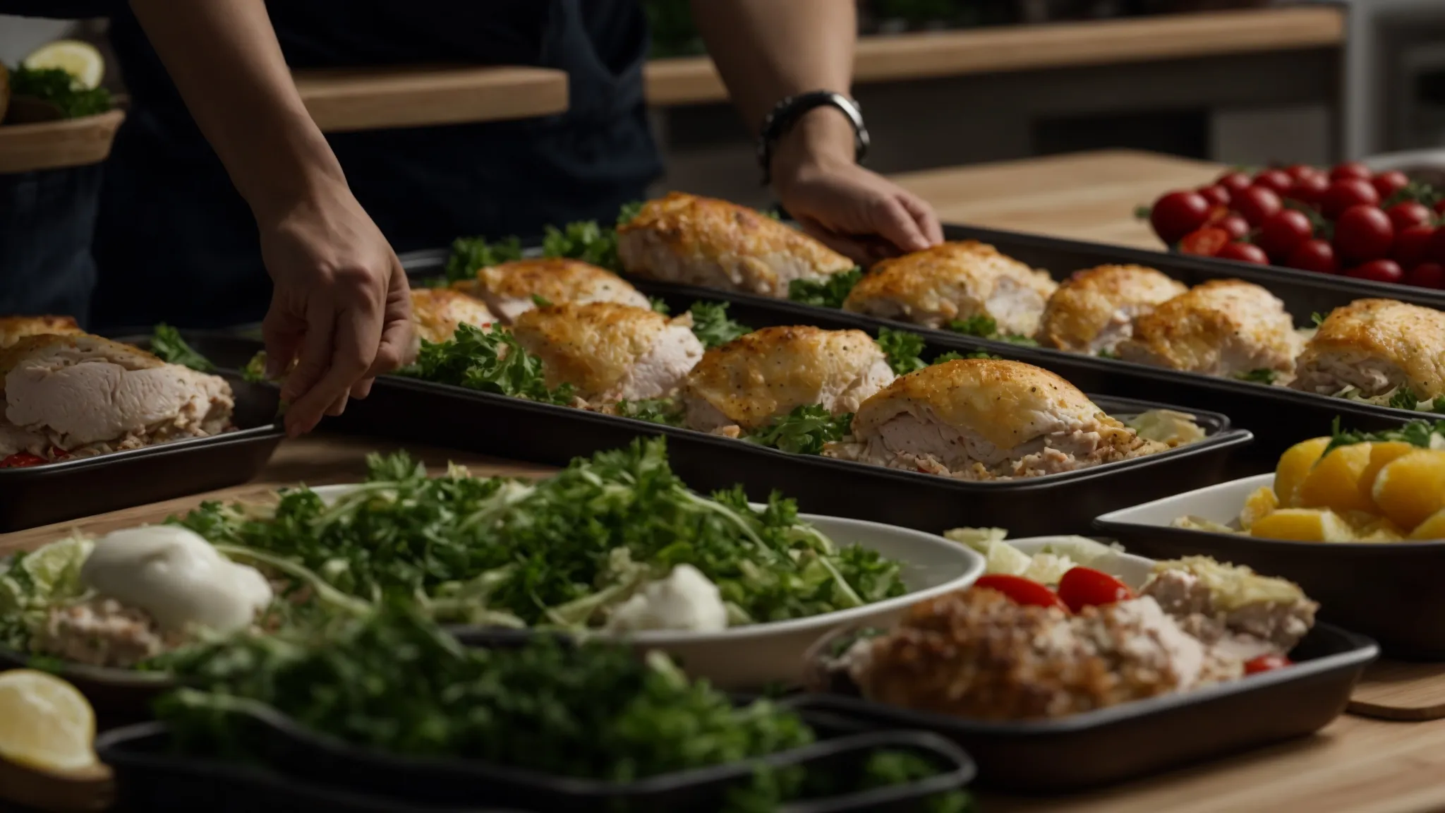 a person carefully selecting fresh ingredients for stuffed chicken breast.