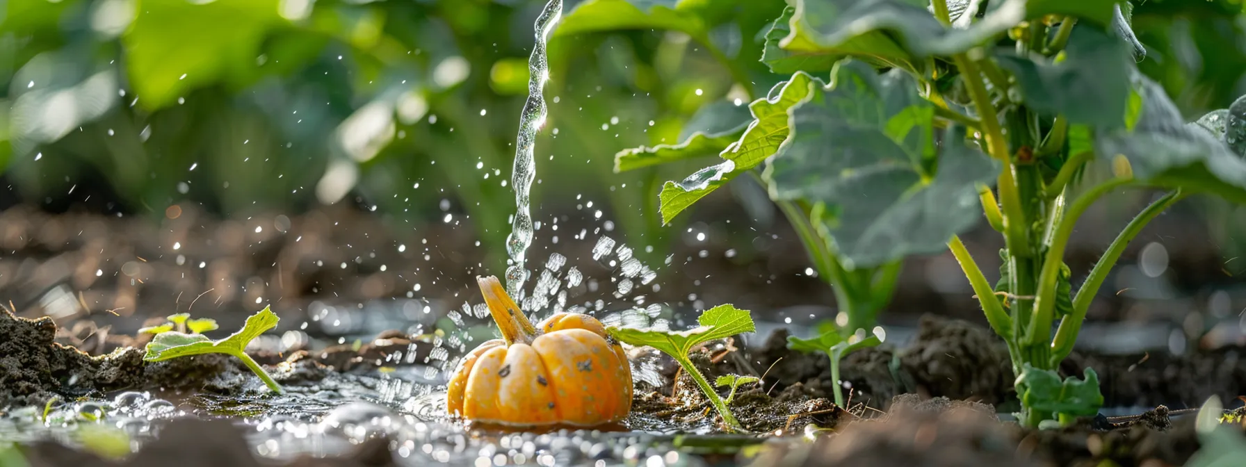 a lush and healthy butternut squash plant being carefully watered in a well-mulched garden.