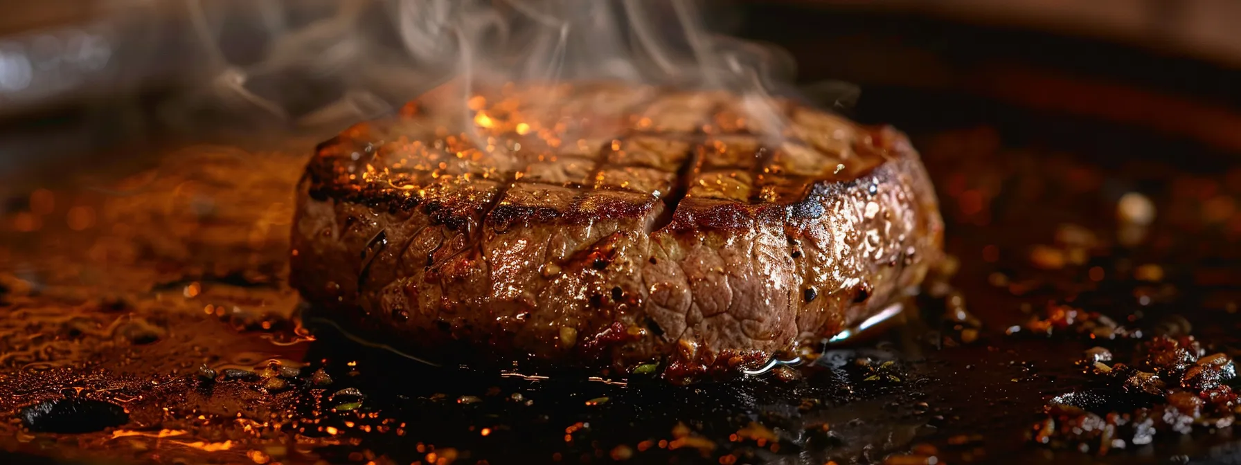 a perfectly cooked round steak sizzling with a homemade beef rub and smothered in a rich bbq sauce.
