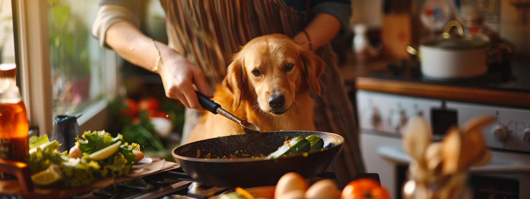 a person cooking zucchini for their dog in a simple, dog-friendly manner.