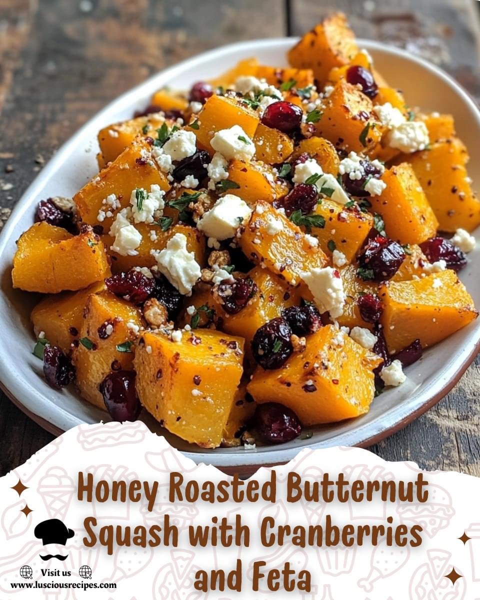 Honey Roasted Butternut Squash with Cranberries and Feta