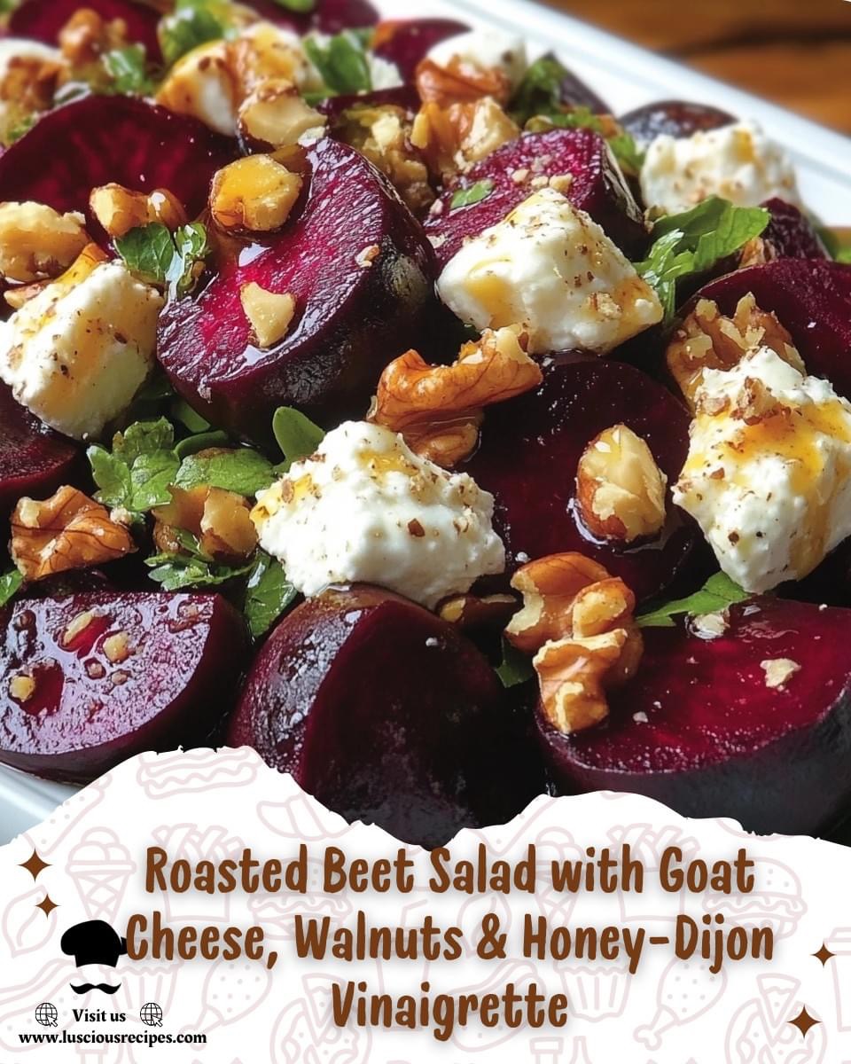 Roasted Beet Salad with Goat Cheese, Walnuts & Honey-Dijon Vinaigrette