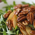 Pear and Arugula Salad with Gorgonzola Candied Pecans and Lemon-Honey Vinaigrette