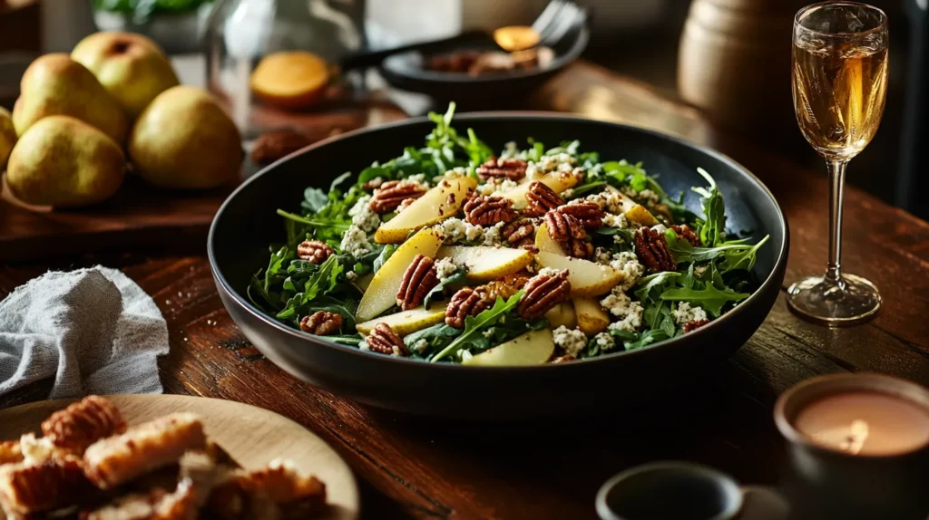 The Best 5 Stars Pear and Arugula Salad with Gorgonzola Candied Pecans and Lemon-Honey Vinaigrette 4 Pear and Arugula Salad with Gorgonzola Candied Pecans and Lemon-Honey Vinaigrette