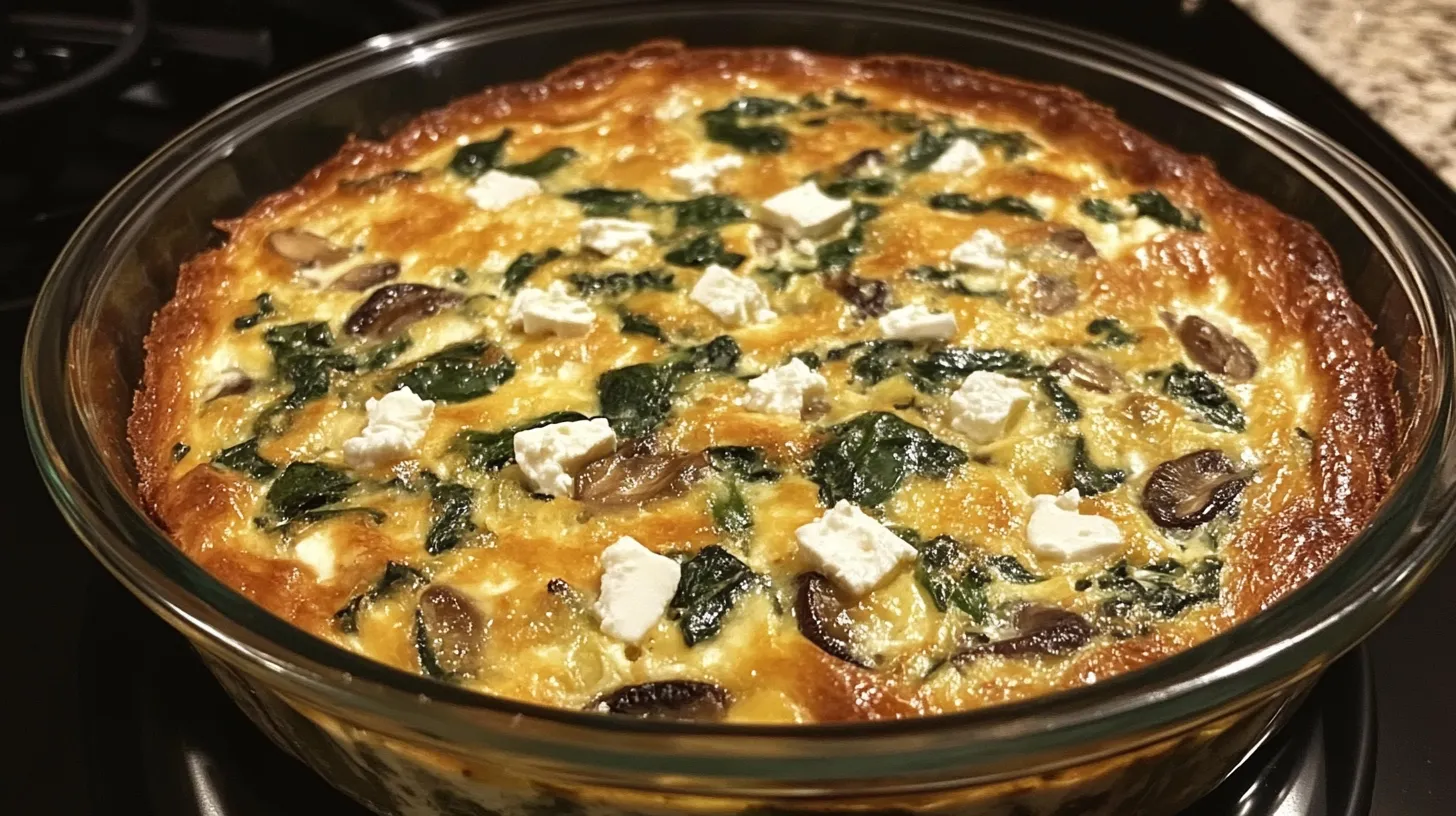 Spinach Mushroom and Feta Crustless Quiche