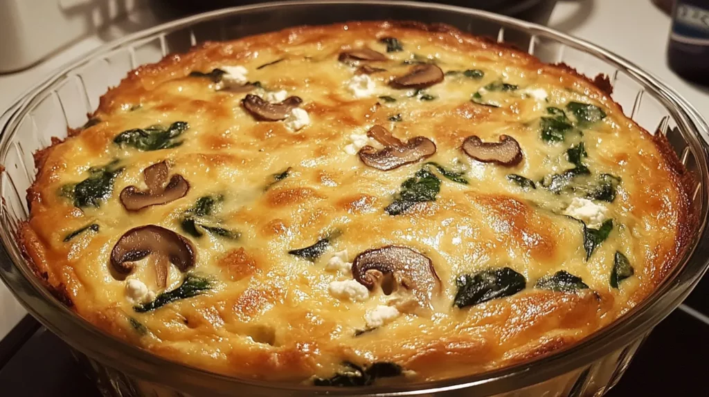 Spinach Mushroom and Feta Crustless Quiche