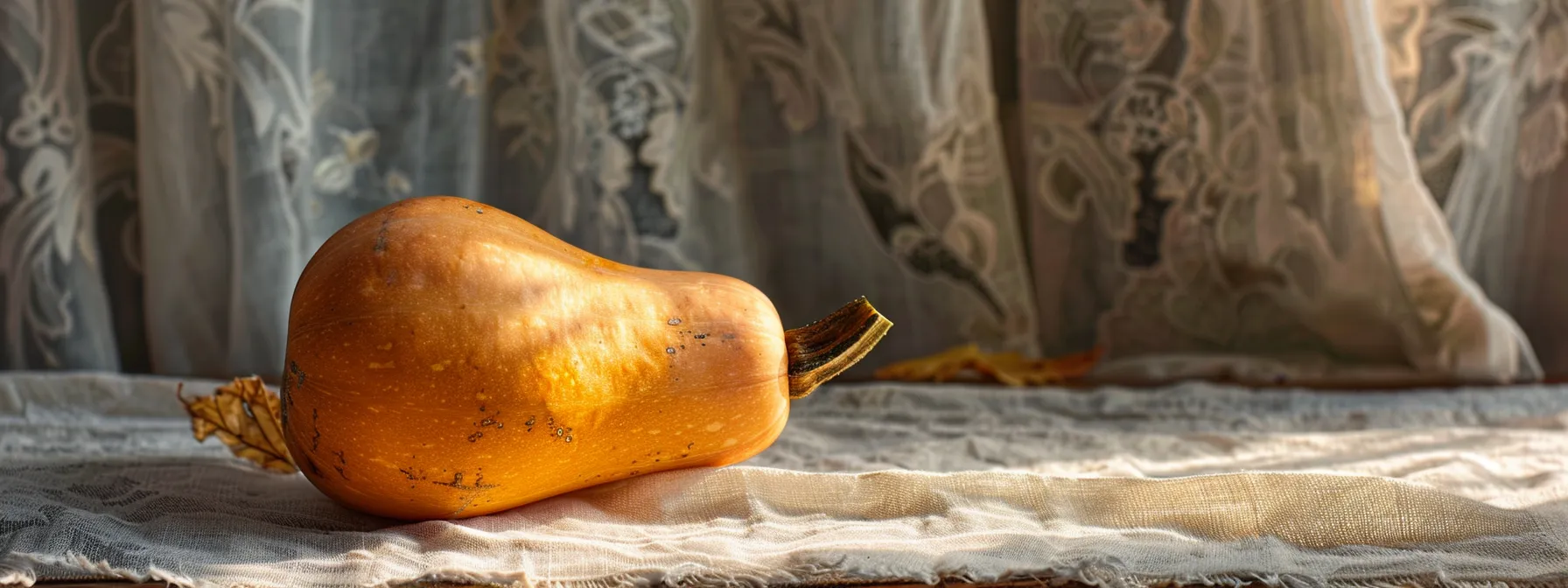 a ripe butternut squash with a firm skin and a browning stem.