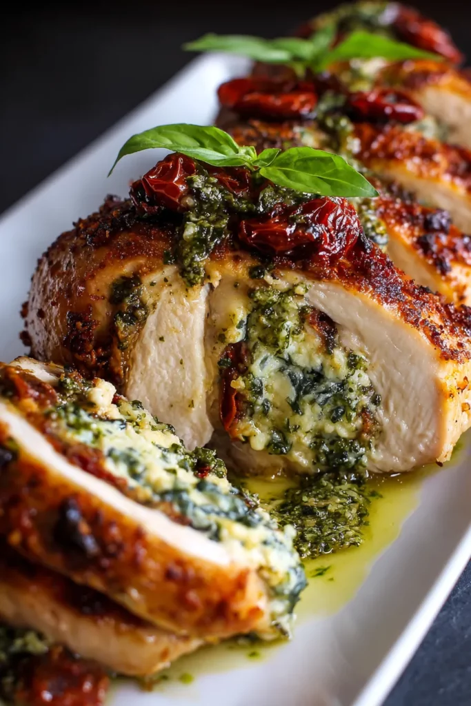 Sun-Dried Tomato and Ricotta Stuffed Chicken with Basil Pesto: The Ultimate Recipe for a Sizable Family Dinner 9 Served Sun-Dried Tomato and Ricotta Stuffed Chicken with Basil Pesto dinner