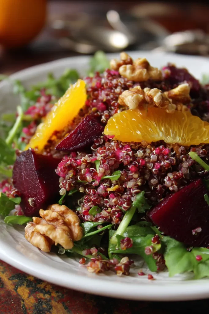 Vibrant Quinoa Salad with Beets Walnuts and Orange Vinaigrette: Unlock the Power of Colorful, Nutritious Eating 9 Served vibrant quinoa salad with beets, walnuts, and orange vinaigrette