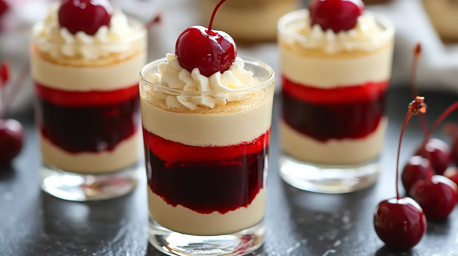 Irresistible Fireball Cheesecake Shots with Cherry Topping