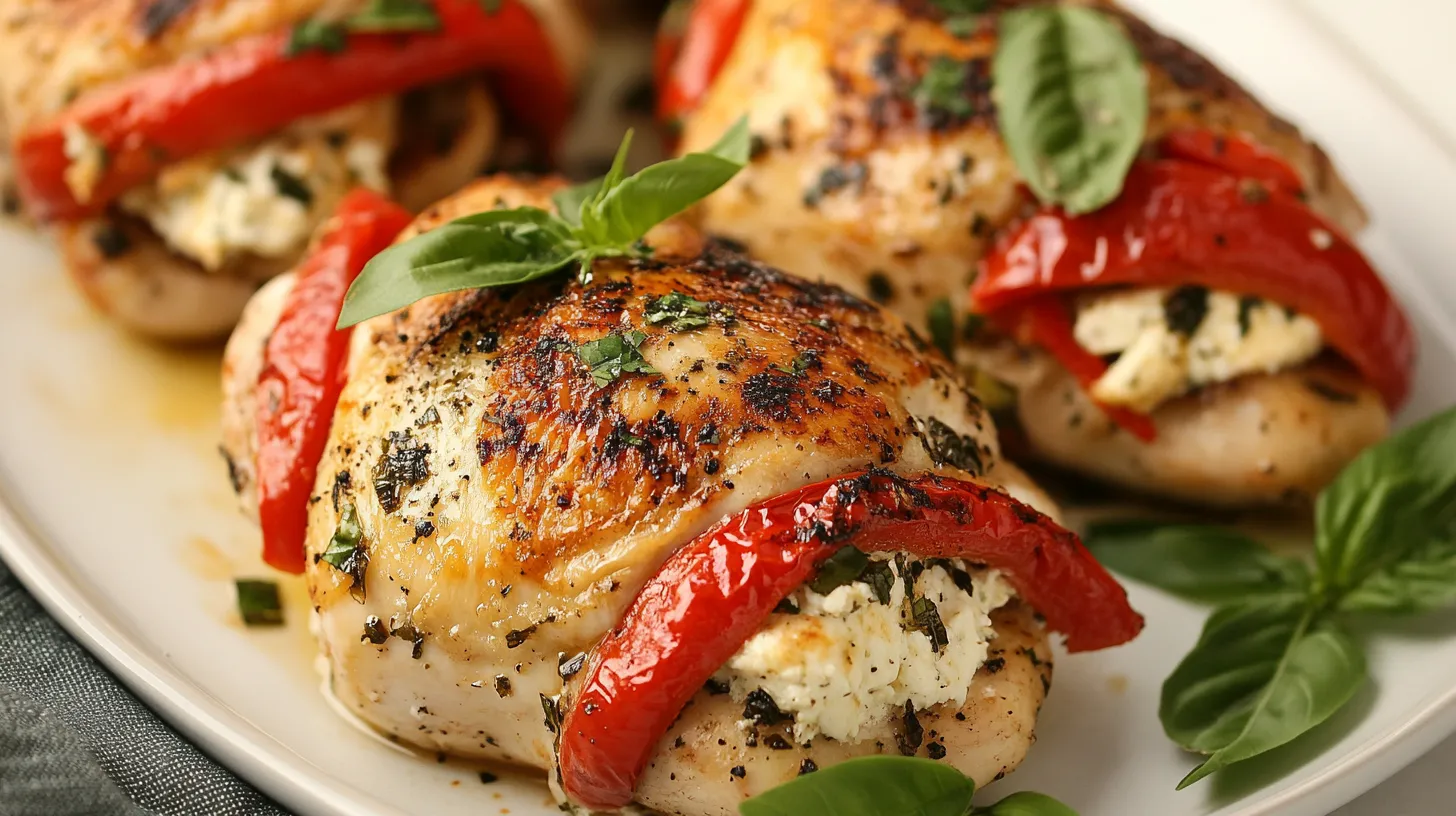 Roasted Red Pepper and Goat Cheese Stuffed Chicken