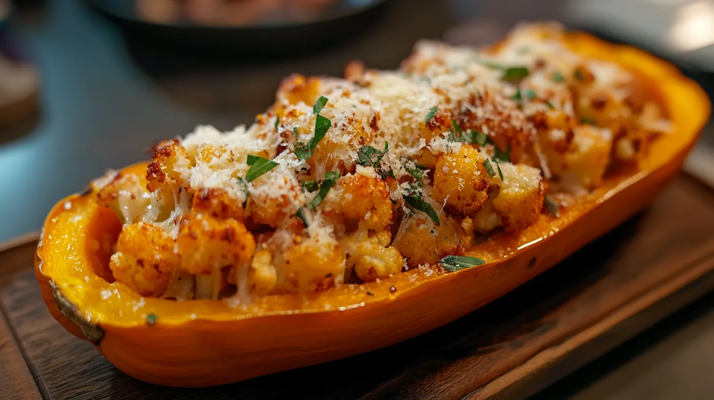 Garlic Parmesan Cauliflower Stuffed Butternut Squash
