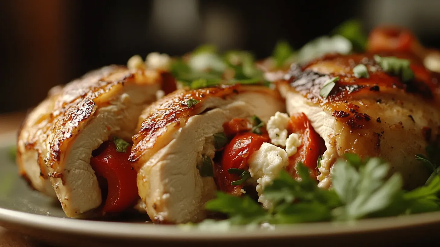 Roasted Red Pepper and Goat Cheese Stuffed Chicken