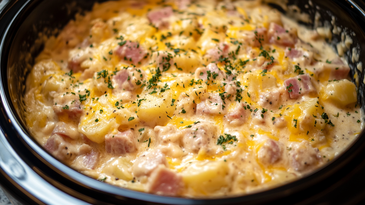 Creamy Crockpot Ham and Cheesy Potato Casserole