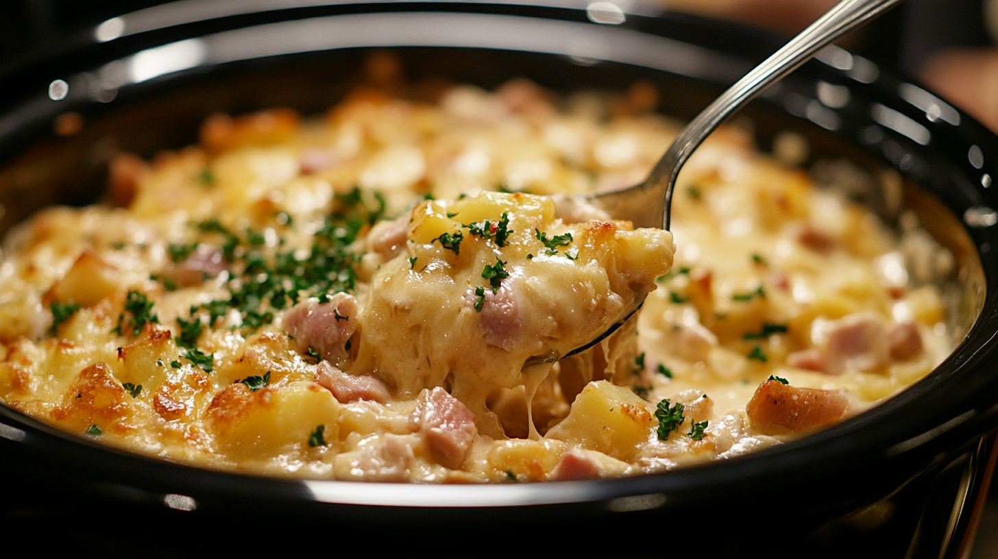 Creamy Crockpot Ham and Cheesy Potato Casserole