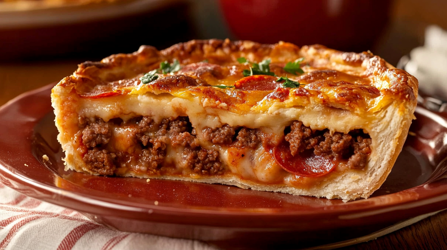 Deep Hamburger Sausage and Pepperoni Pie