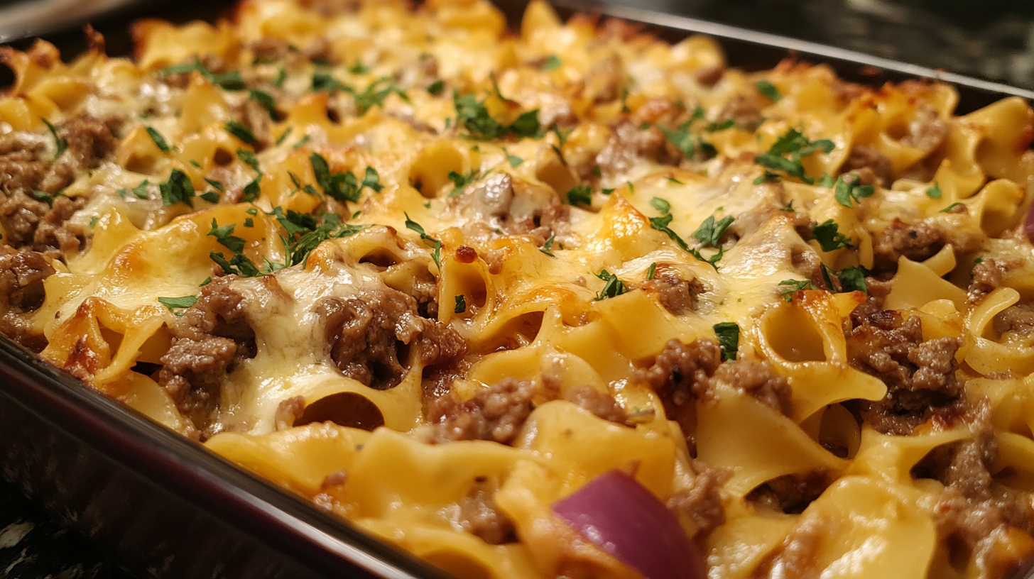French Onion Beef Noodle Bake