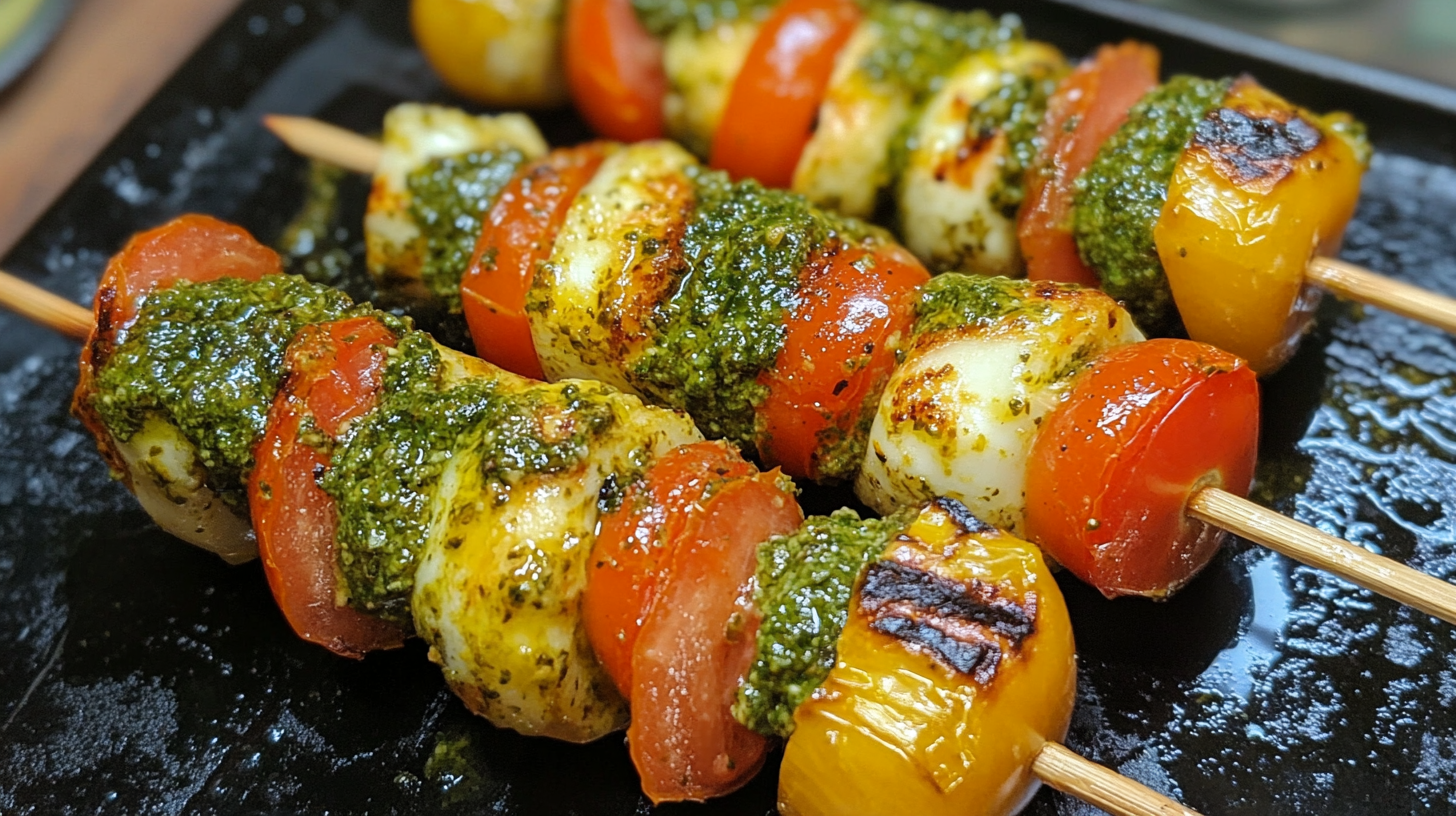 Tomato and Mozzarella Skewers with Pesto recipe