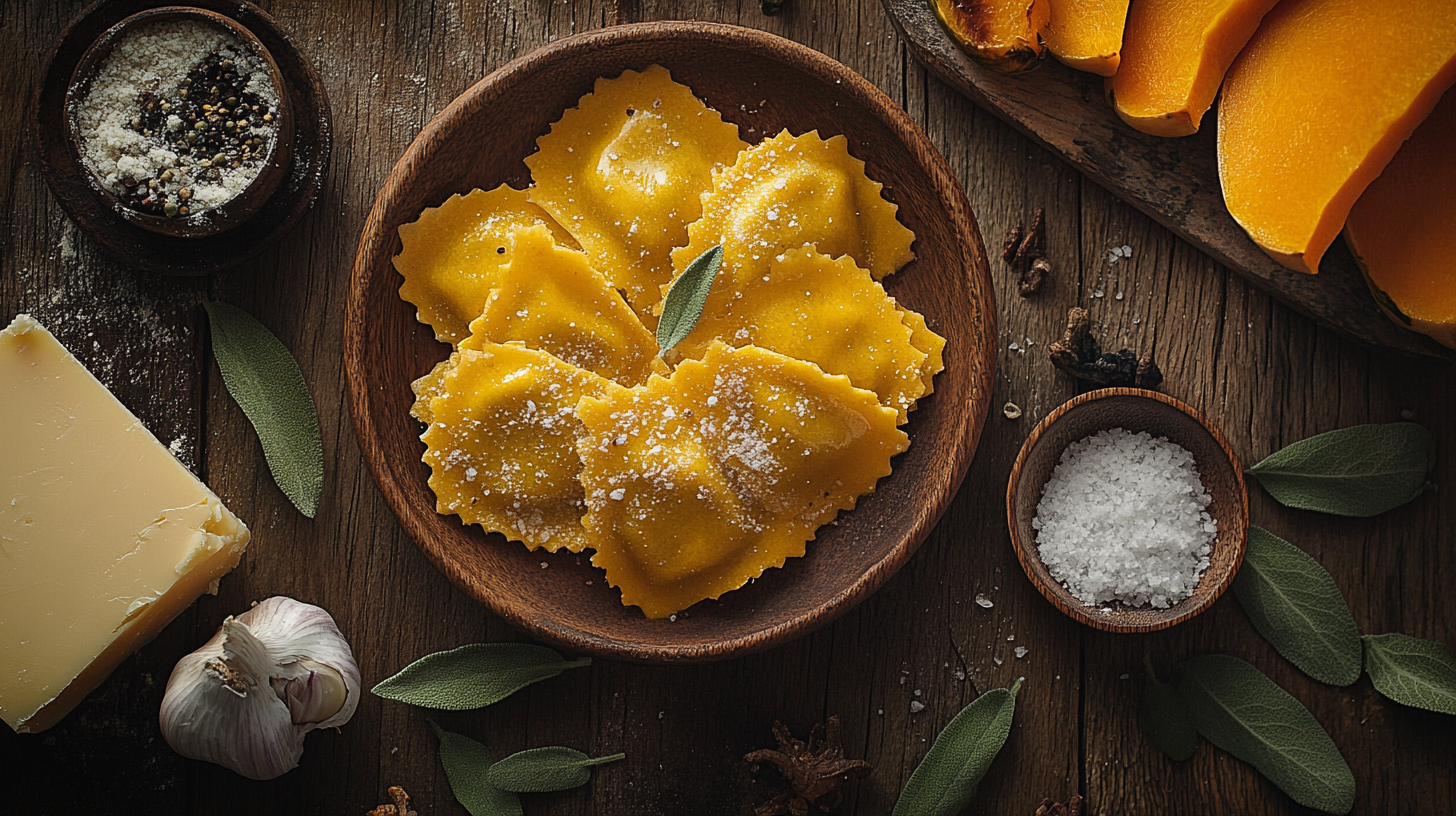 Butternut Squash Ravioli with Roasted Garlic, Sage & Parmesan recipe