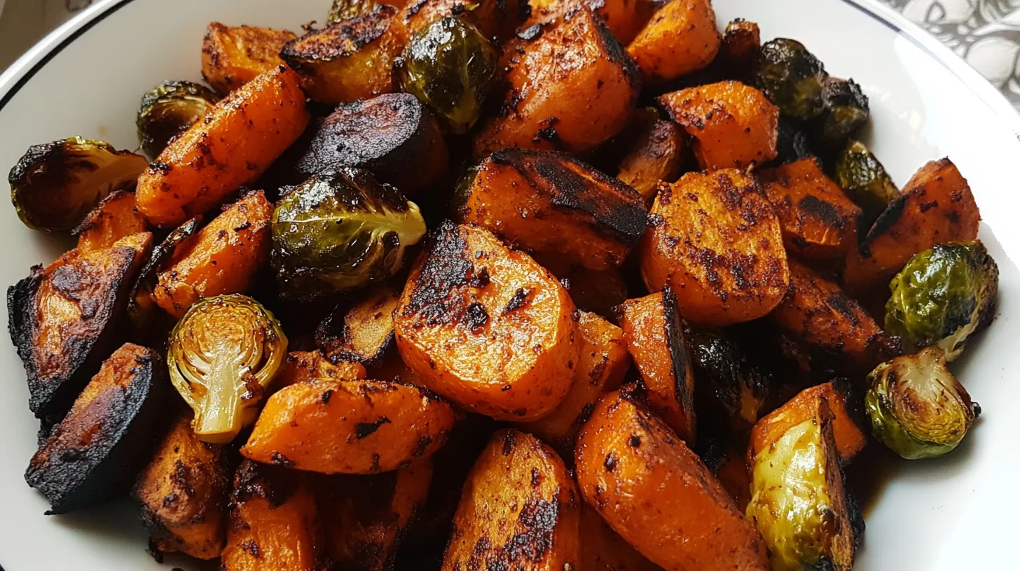 Balsamic Roasted Carrots, Brussels Sprouts, and Sweet Potatoes