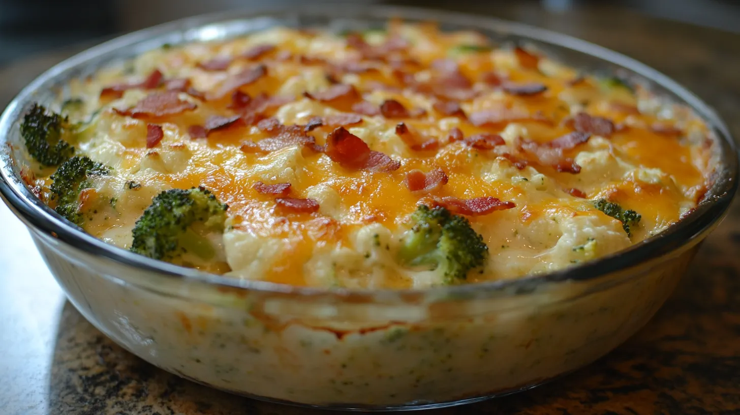 Broccoli and Cauliflower Gratin with Cheddar and Bacon