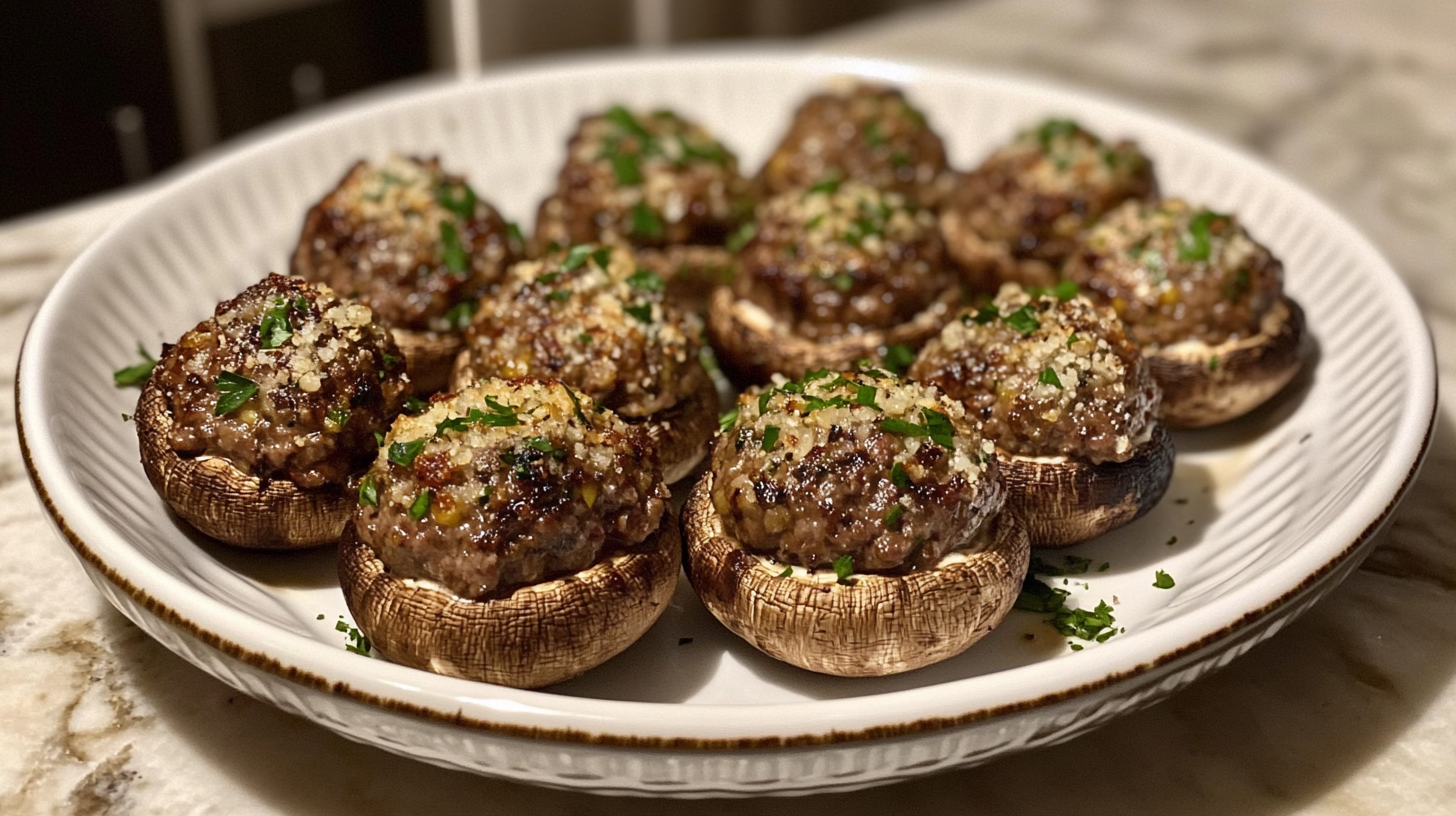 Venison-Stuffed Mushrooms with Cream Cheese and Spices recipe