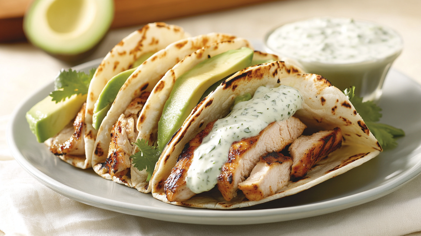 Grilled Chicken and Avocado Tacos with Cilantro Lime Sauce recipe