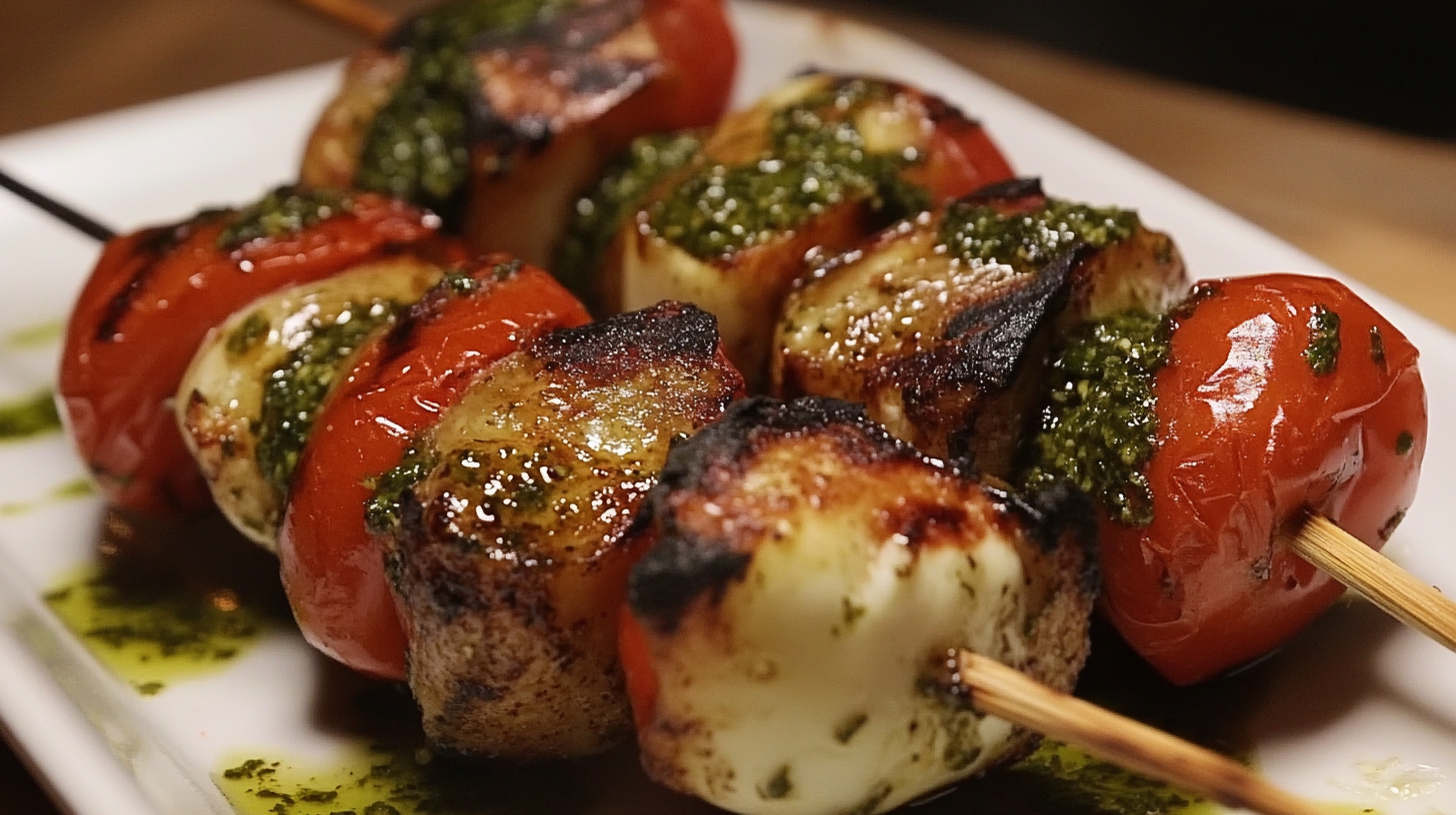 Tomato and Mozzarella Skewers with Pesto recipe