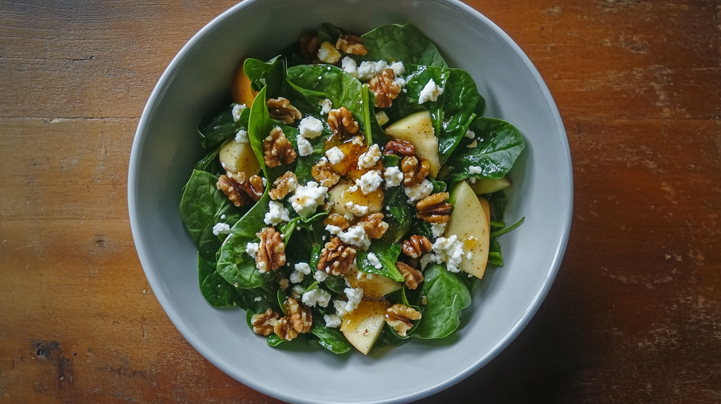 Apple and Baby Spinach Salad with Feta, Walnuts, and Maple Dijon Dressing recipe
