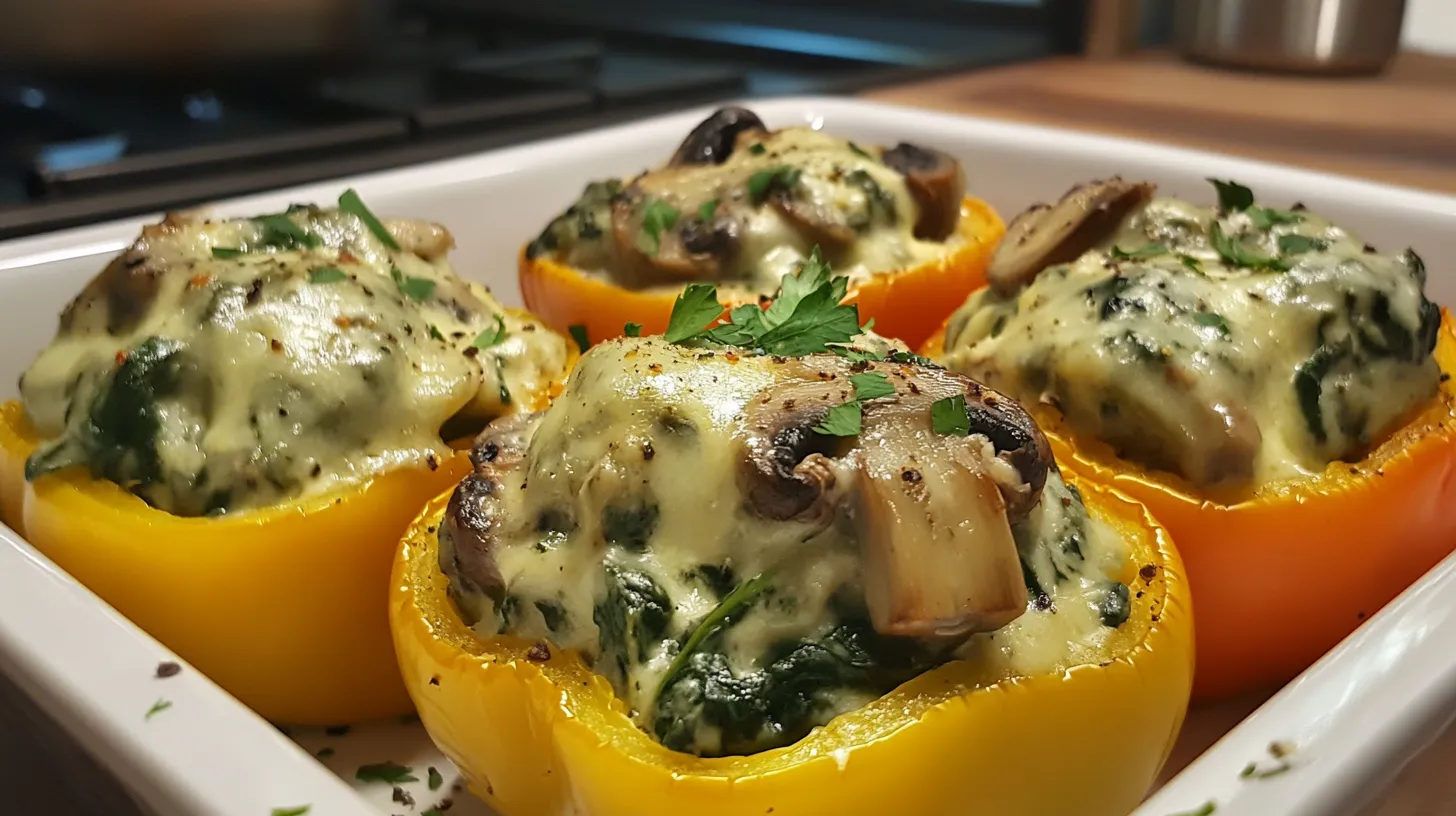 Creamy Spinach and Mushroom Stuffed Bell Peppers