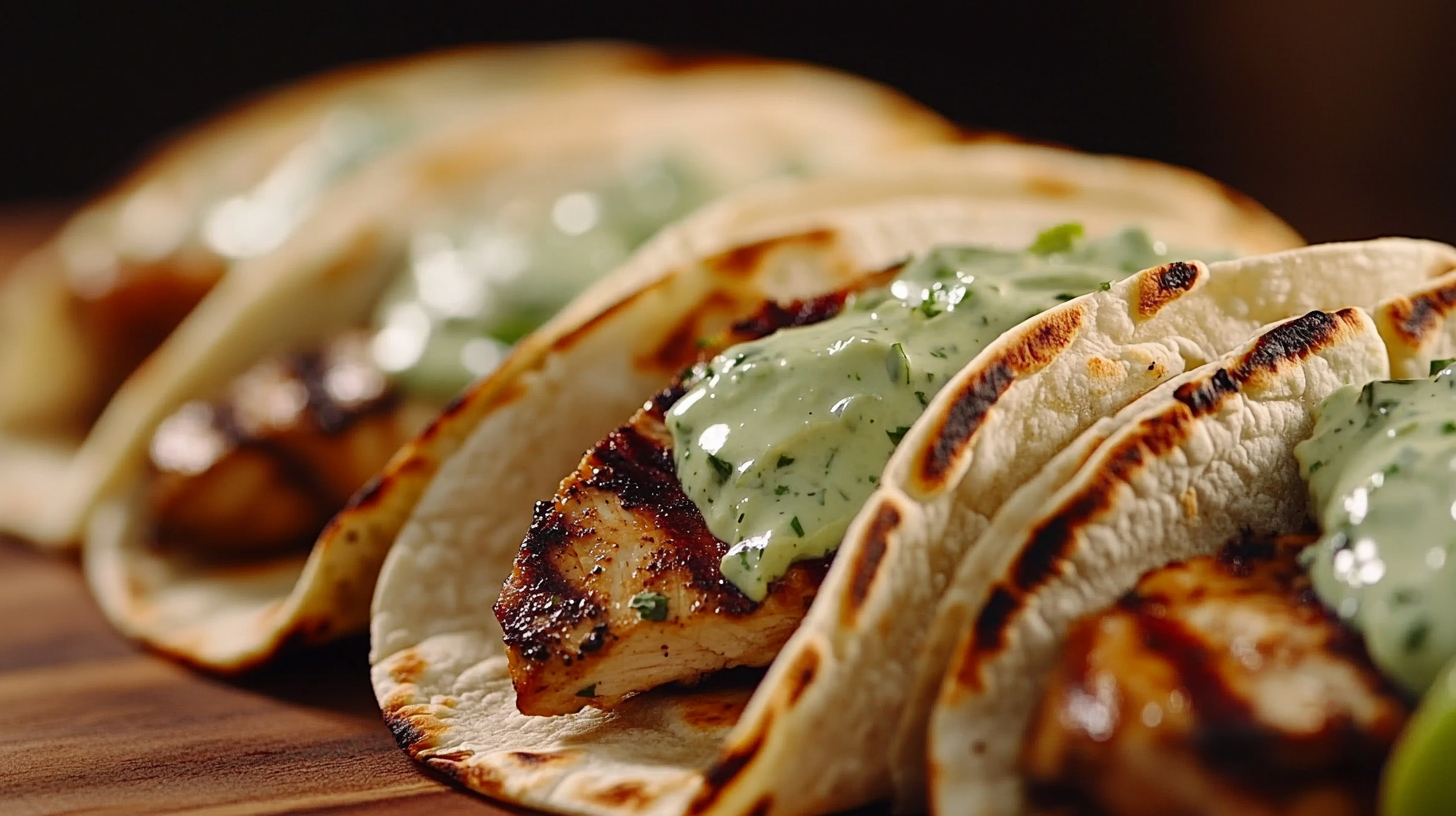 Grilled Chicken and Avocado Tacos with Cilantro Lime Sauce recipe