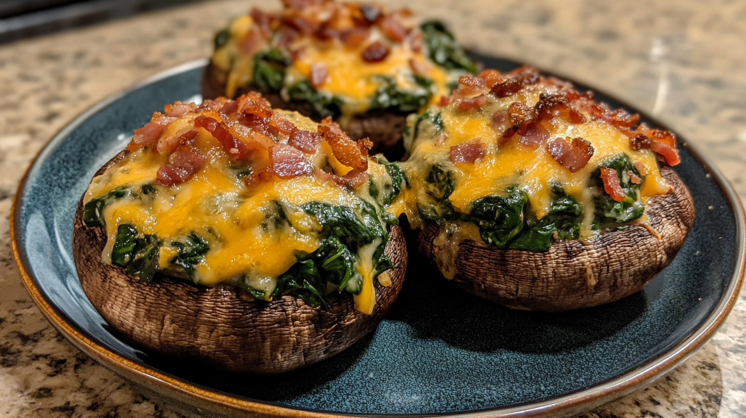 Stuffed Mushrooms with Spinach, Bacon, and Cheese