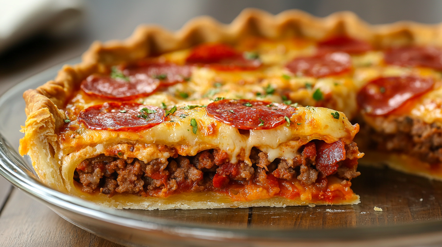 Deep Hamburger Sausage and Pepperoni Pie