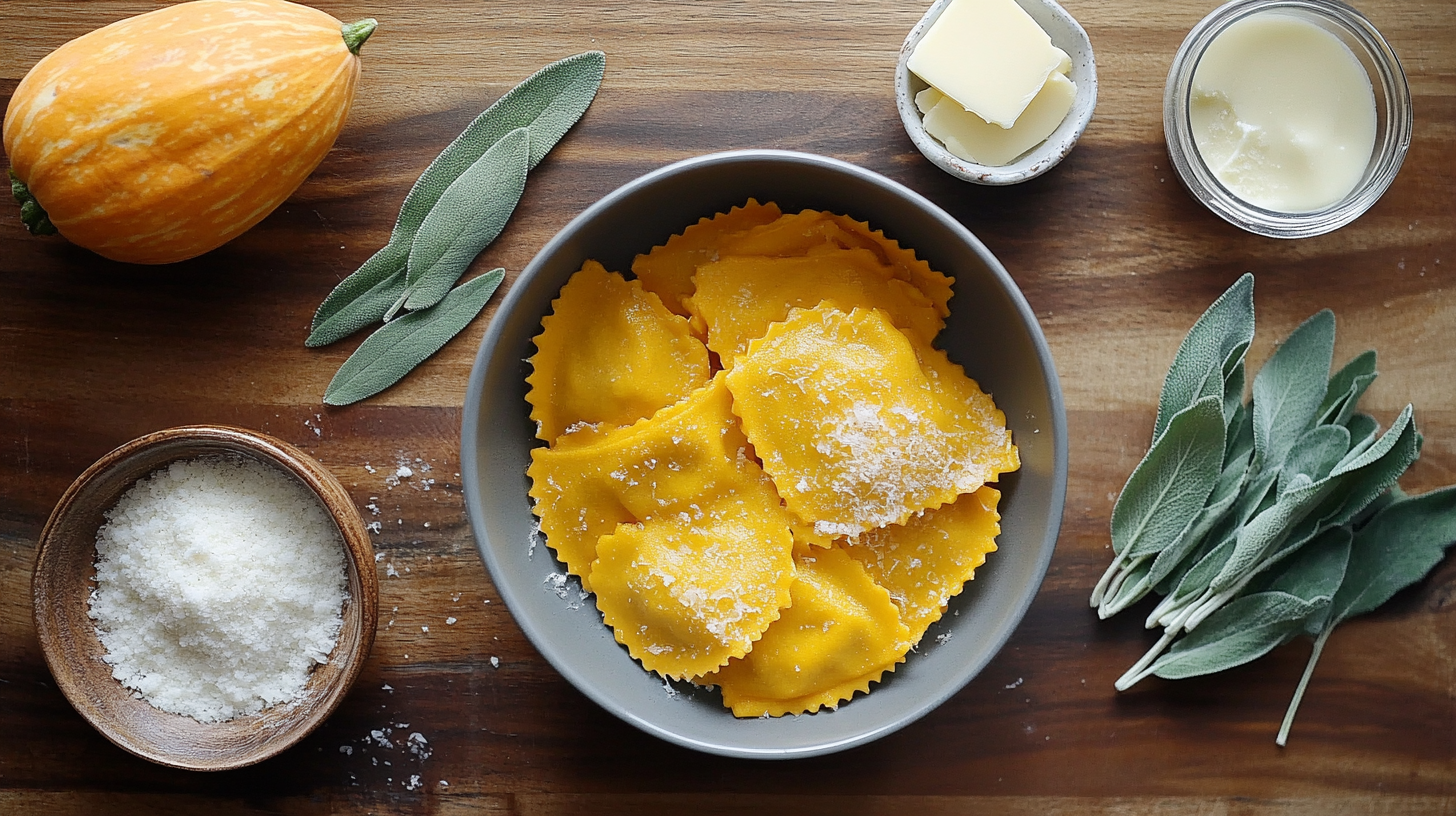 Butternut Squash Ravioli with Roasted Garlic, Sage & Parmesan recipe