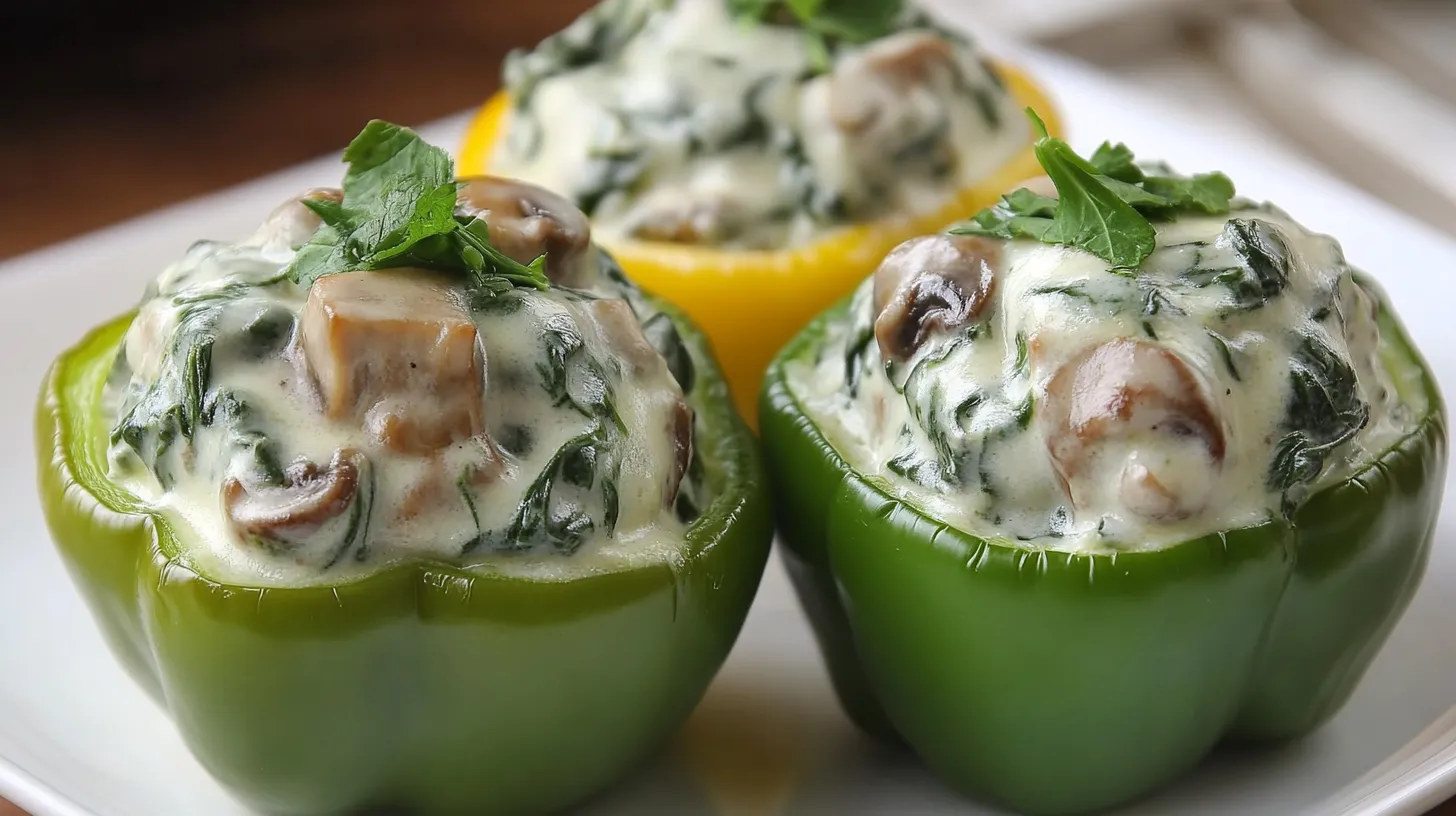 Creamy Spinach and Mushroom Stuffed Bell Peppers