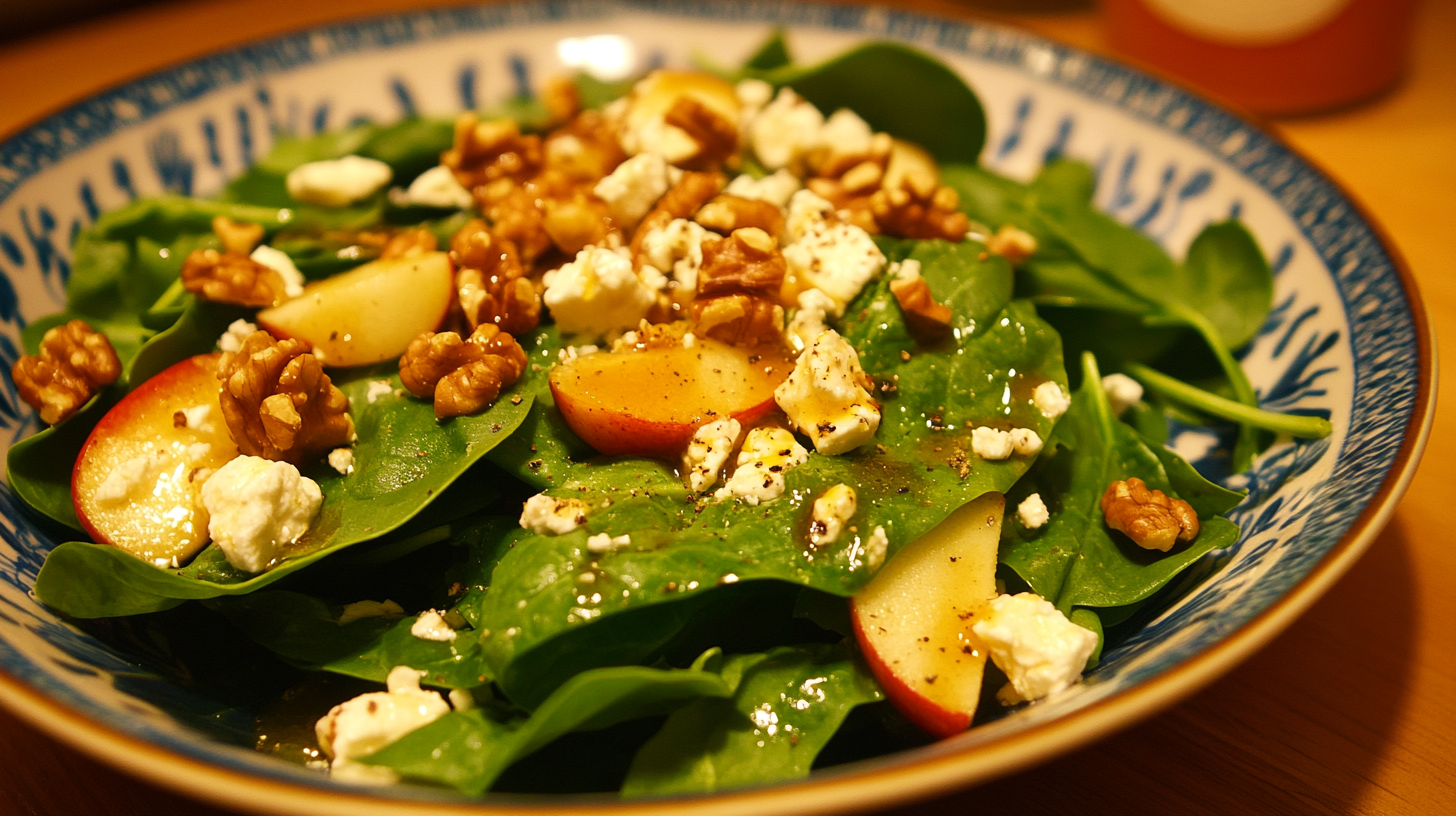 Apple and Baby Spinach Salad with Feta, Walnuts, and Maple Dijon Dressing recipe