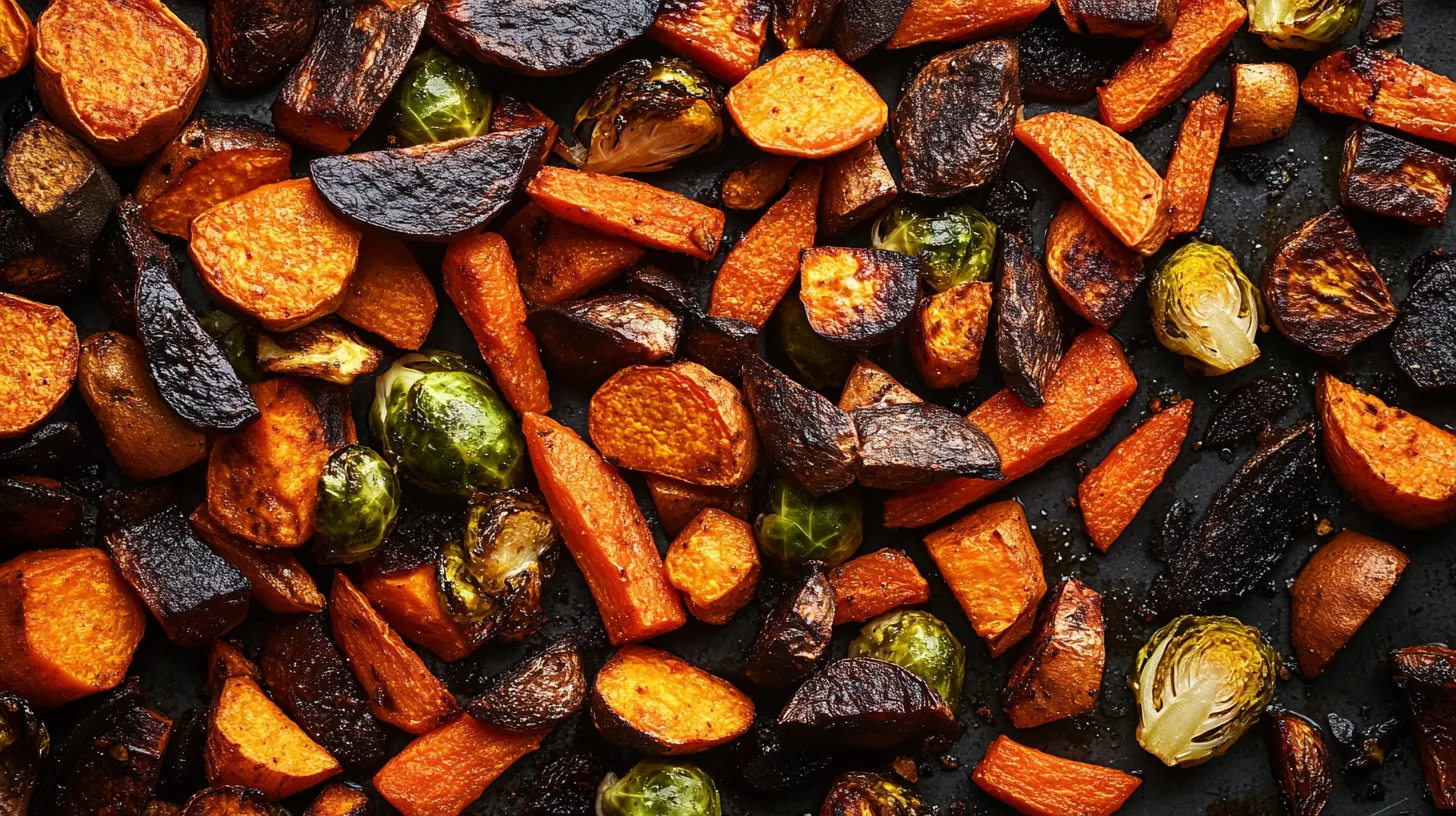 Balsamic Roasted Carrots, Brussels Sprouts, and Sweet Potatoes 