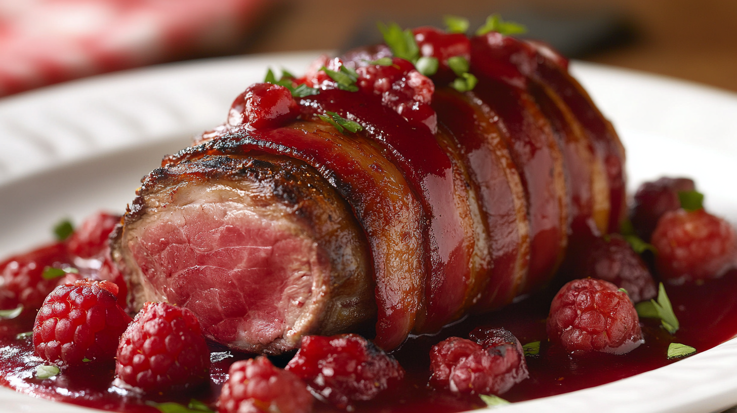 Applewood Bacon-Wrapped Venison Loin with Raspberry Sauce Recipe