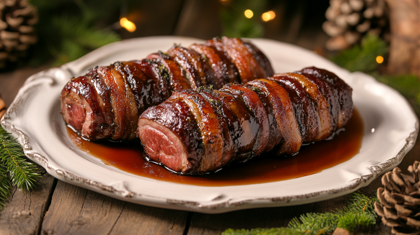 Bacon-Wrapped Venison Tenderloins with Maple Syrup Glaze