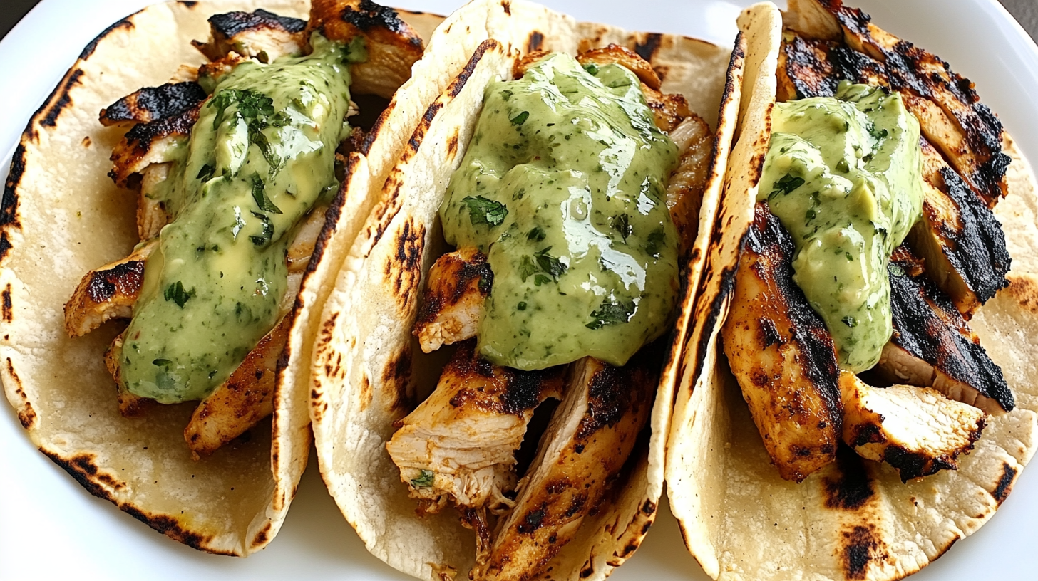 Grilled Chicken and Avocado Tacos with Cilantro Lime Sauce recipe