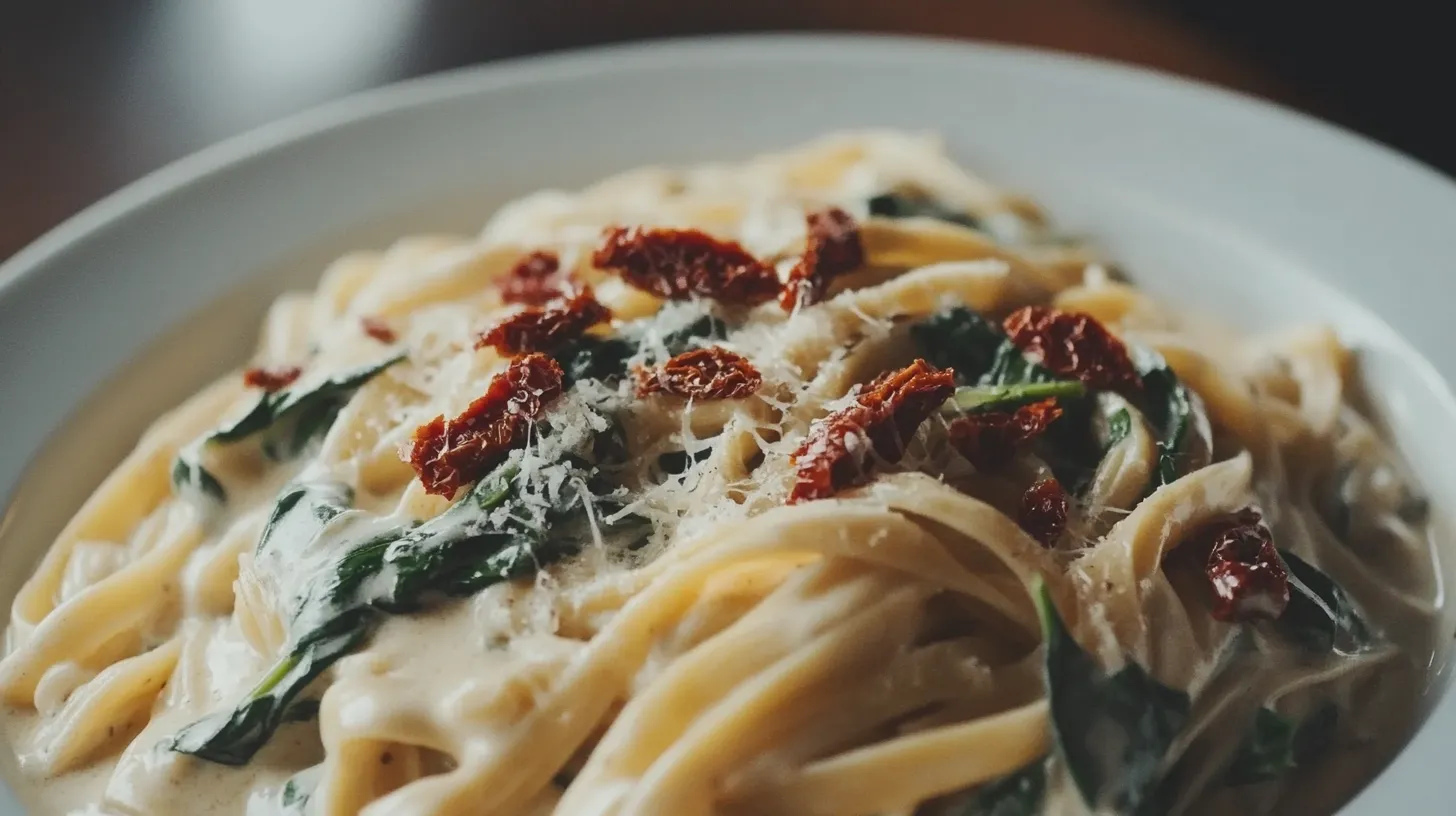 Creamy Garlic Pasta with Spinach and Sun-Dried Tomatoes