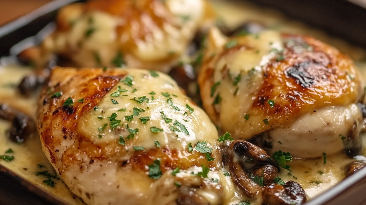 Cheesy Garlic Butter Mushroom Stuffed Chicken