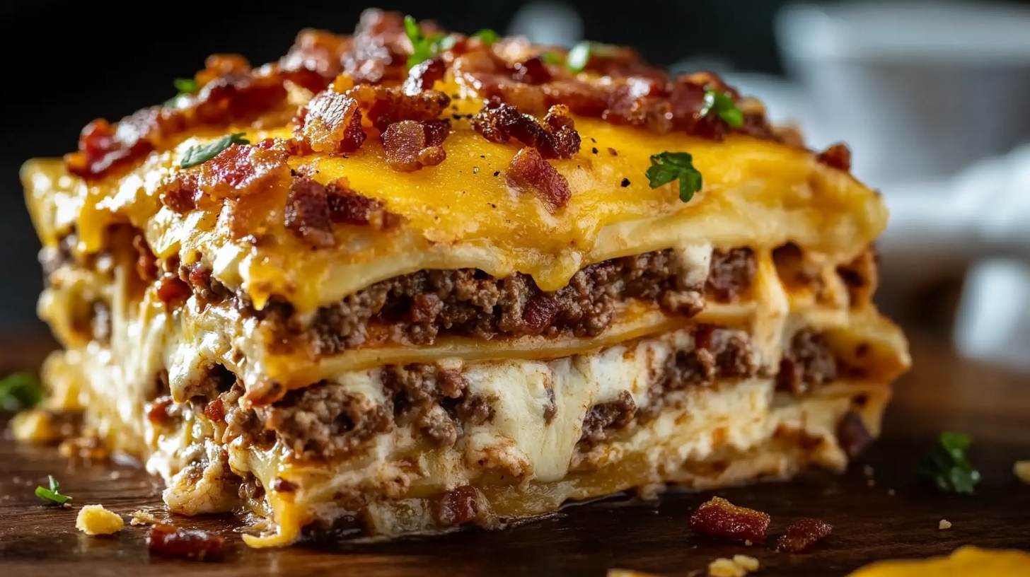 Parmesan Garlic Bacon Cheeseburger Lasagna