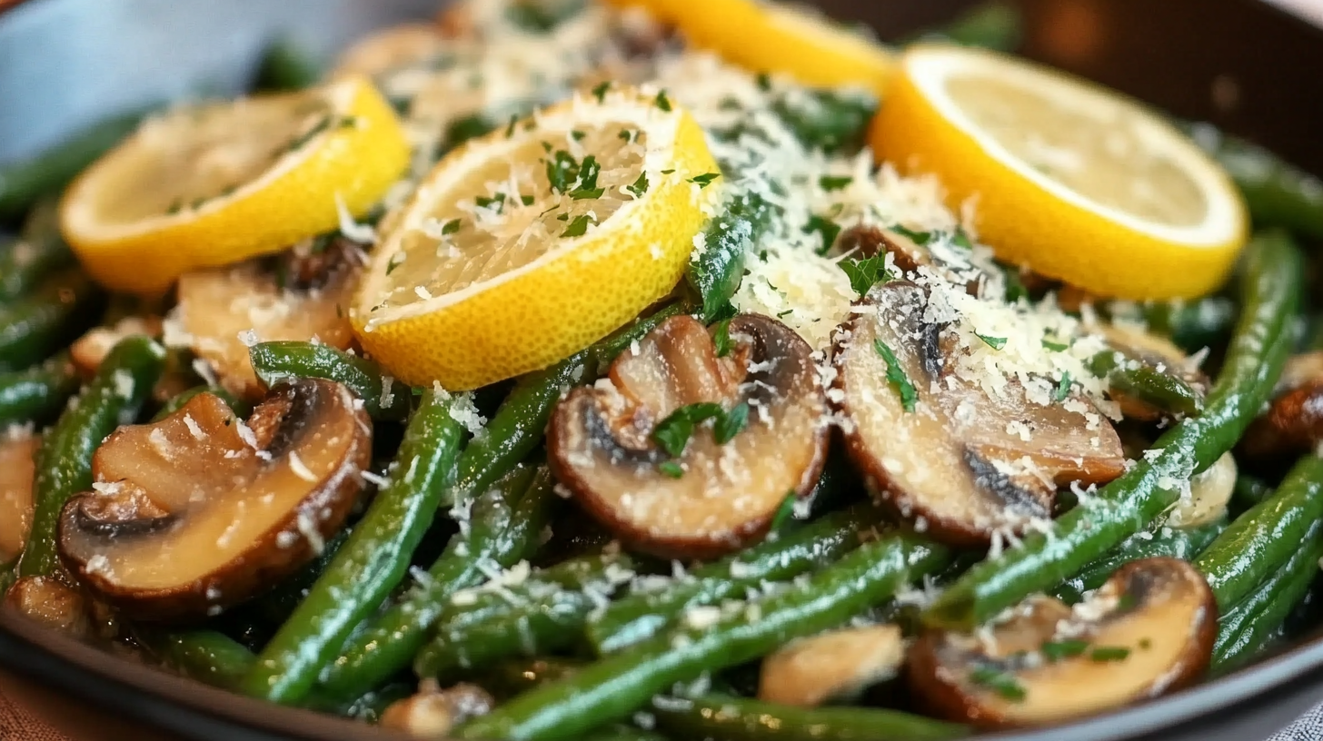 Lemon Butter Green Beans and Mushrooms with Parmesan