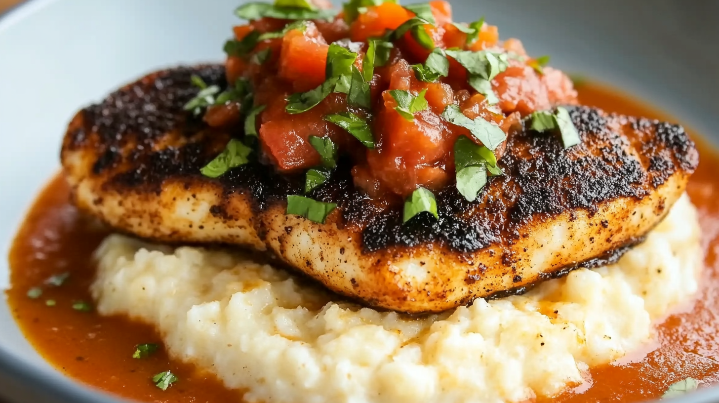 Blackened Catfish and Grits with Spicy Tomato Sauce