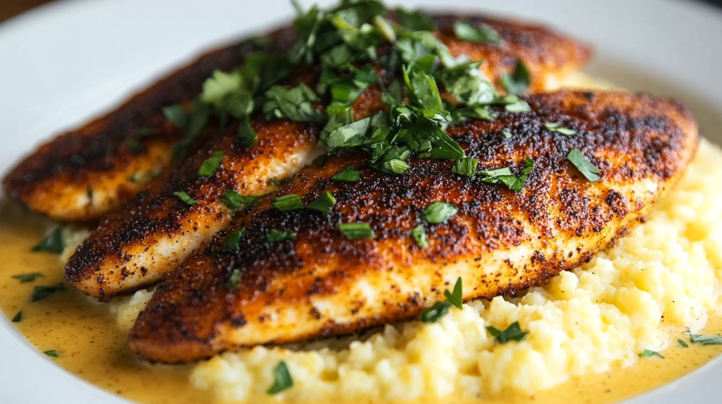 Blackened Catfish with Spicy Cheese Grits and Creole Sauce 3 Blackened Catfish with Spicy Cheese Grits and Creole Butter Sauce