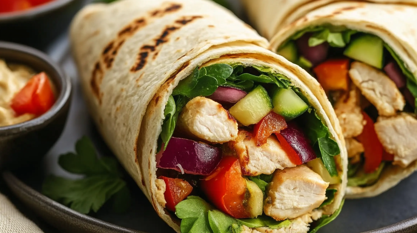 Mediterranean Chicken Wraps with Hummus and Fresh Veggies