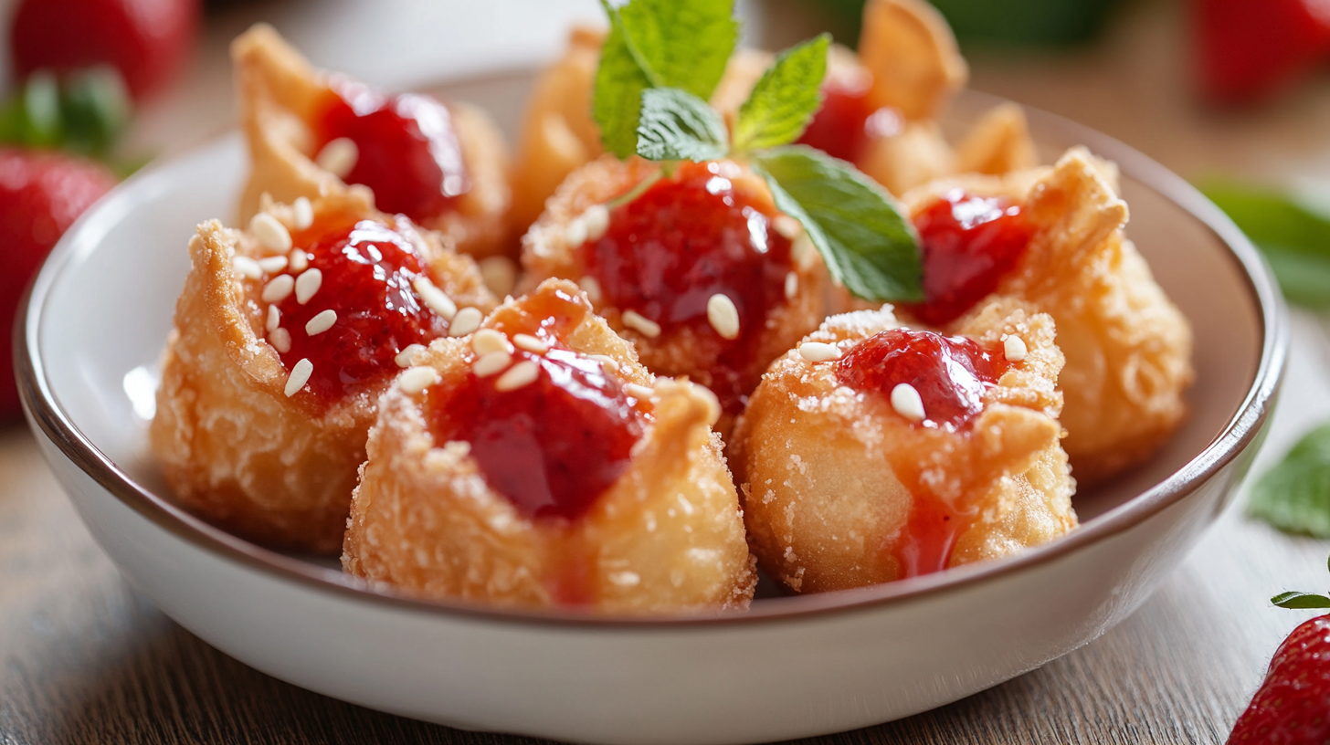Deep-Fried Strawberry Cheesecake Wonton Bites